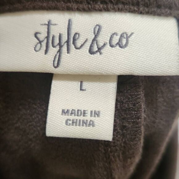 Style &  Co. Faux Suede Dark Coffee Bean Brown Moto Jacket, L, NWT - Picture 7 of 7